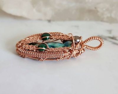 Alternate image for Pearl and Malachite Copper Wire Wrapped Pendant