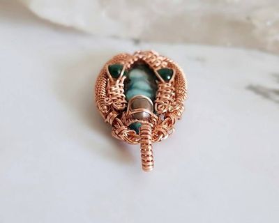 Alternate image for Pearl and Malachite Copper Wire Wrapped Pendant