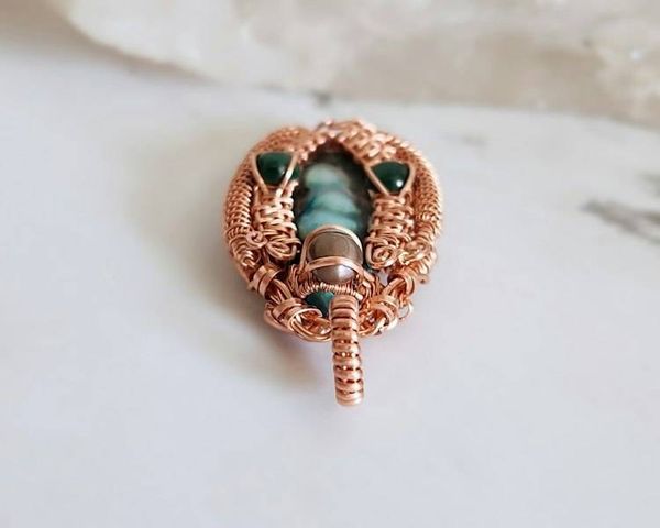 Alternate image for Pearl and Malachite Copper Wire Wrapped Pendant
