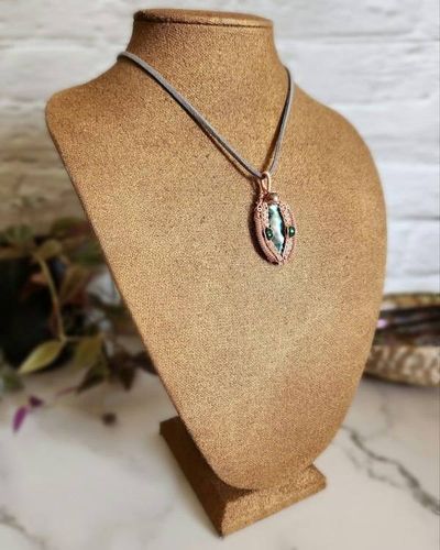 Alternate image for Pearl and Malachite Copper Wire Wrapped Pendant