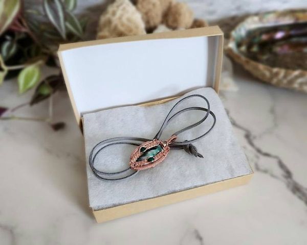 Alternate image for Pearl and Malachite Copper Wire Wrapped Pendant