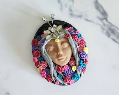 Alternate image for Butterfly Garden Goddess Polymer Clay Pendant