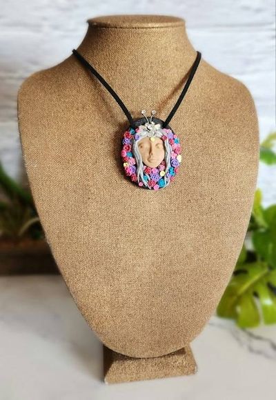 Alternate image for Butterfly Garden Goddess Polymer Clay Pendant