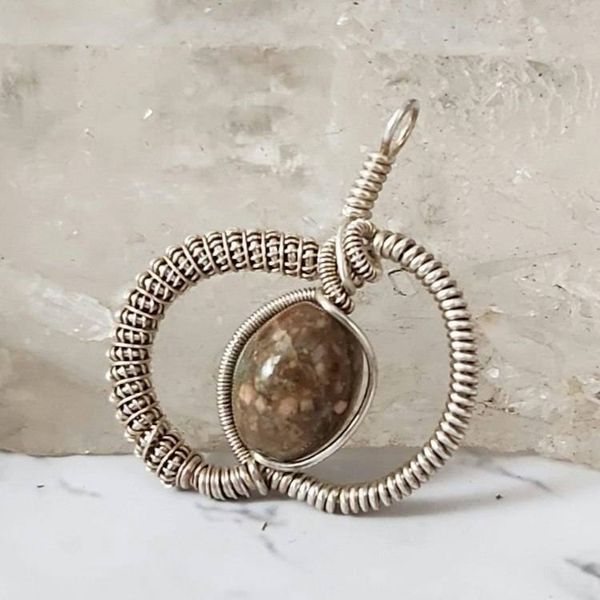 Alternate image for Mosaic Jasper Sterling Silver Wire Wrapped Pendant