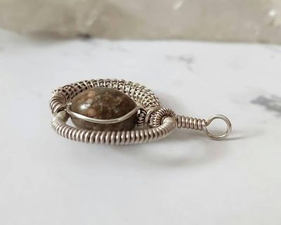 Alternate image for Mosaic Jasper Sterling Silver Wire Wrapped Pendant