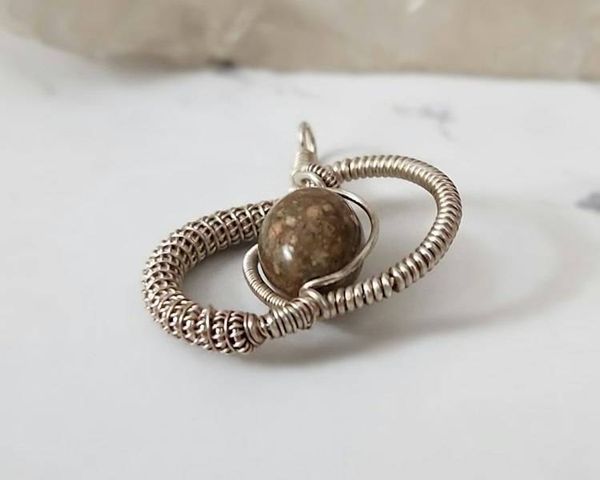 Alternate image for Mosaic Jasper Sterling Silver Wire Wrapped Pendant