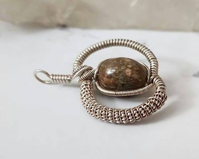 Alternate image for Mosaic Jasper Sterling Silver Wire Wrapped Pendant