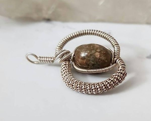 Alternate image for Mosaic Jasper Sterling Silver Wire Wrapped Pendant