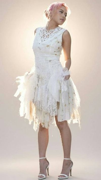 Primary image for Ethereal White Lace Cocktail Dress with Asymmetrical Handkerchief Hem