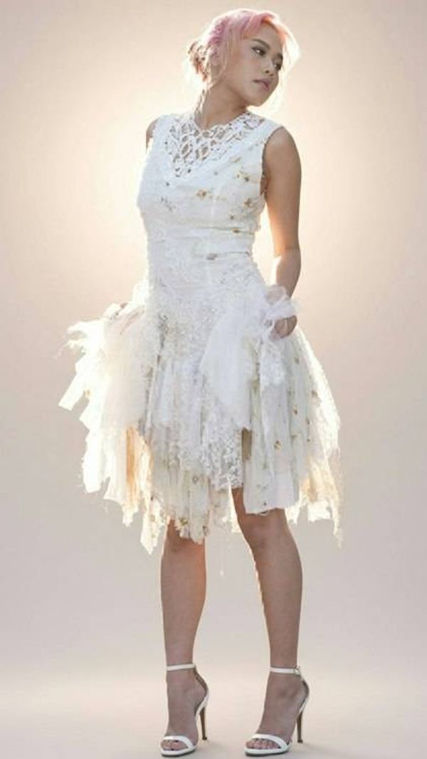 Alternate image for Ethereal White Lace Cocktail Dress with Asymmetrical Handkerchief Hem