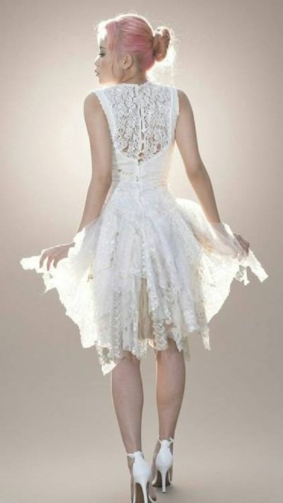 Alternate image for Ethereal White Lace Cocktail Dress with Asymmetrical Handkerchief Hem