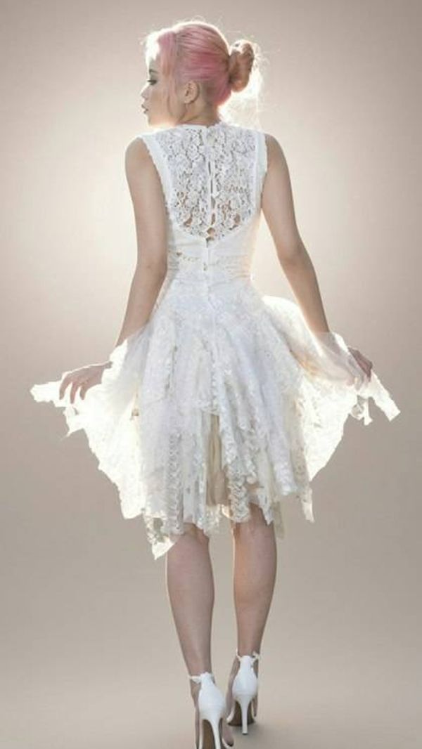 Alternate image for Ethereal White Lace Cocktail Dress with Asymmetrical Handkerchief Hem
