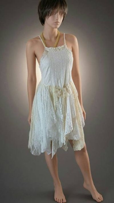 Primary image for Handcrafted White Embroidered Lace Dress with Asymmetric Hem