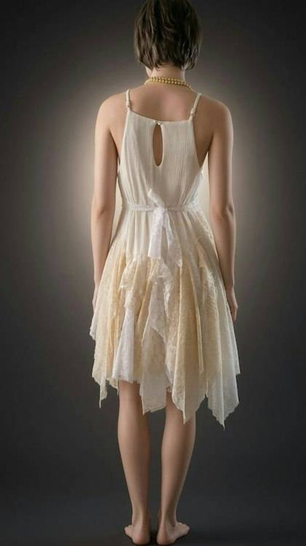 Alternate image for Handcrafted White Embroidered Lace Dress with Asymmetric Hem