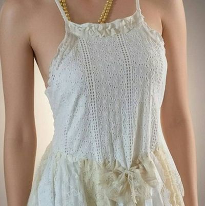 Alternate image for Handcrafted White Embroidered Lace Dress with Asymmetric Hem