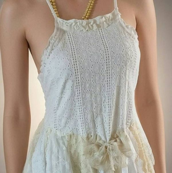 Alternate image for Handcrafted White Embroidered Lace Dress with Asymmetric Hem