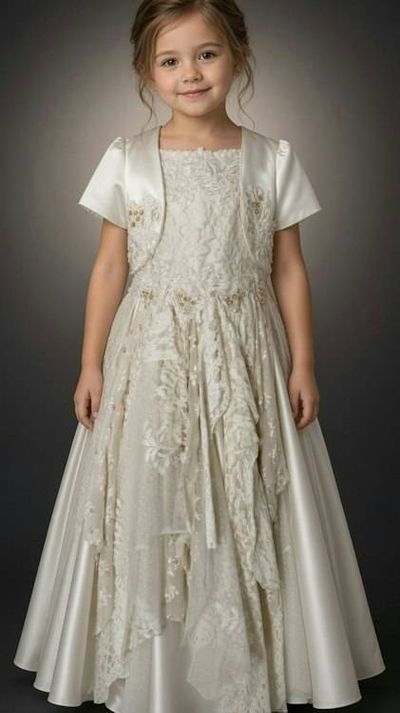 Primary image for Ivory lace flower girl dress with overlay jacket