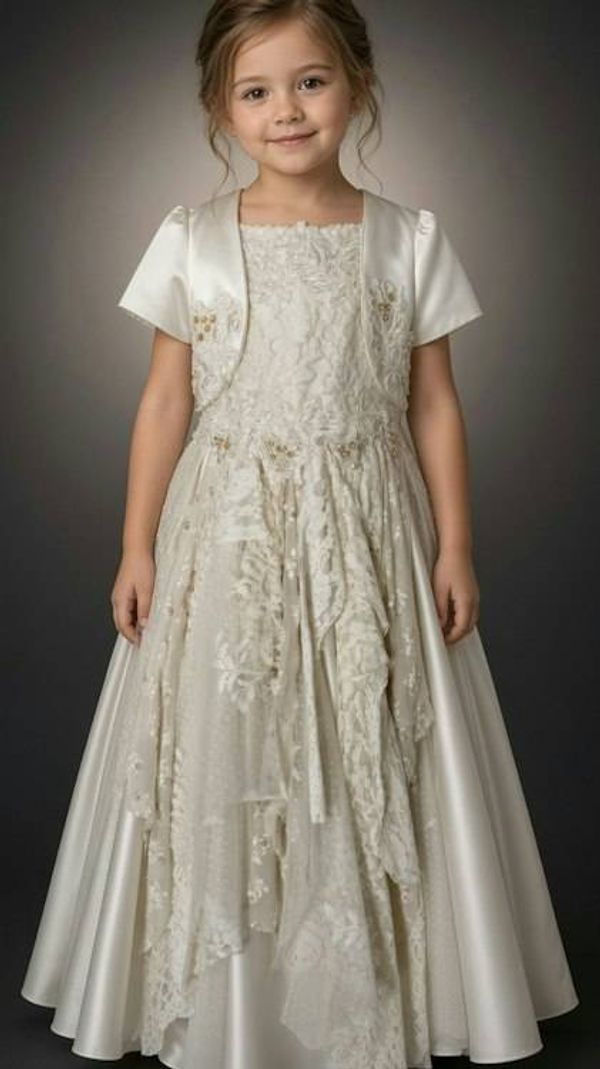 Alternate image for Ivory lace flower girl dress with overlay jacket