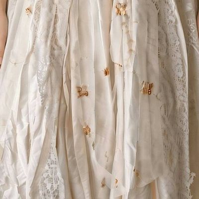 Alternate image for Enchanting Ivory silk girls dress with puff sleeves and lace details