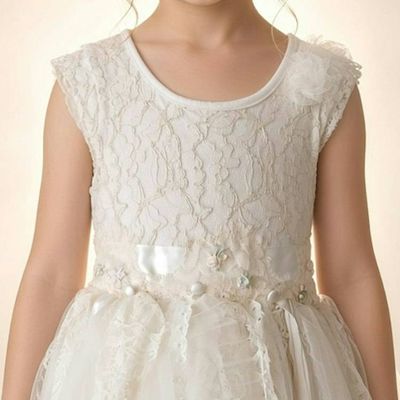 Alternate image for Handcrafted Ivory Lace Flower Girl Dress with Asymmetrical Tulle Skirt and Satin Bow
