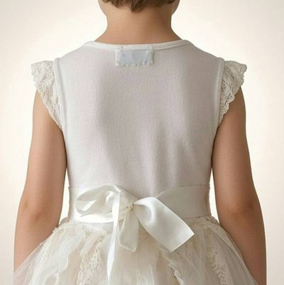 Alternate image for Handcrafted Ivory Lace Flower Girl Dress with Asymmetrical Tulle Skirt and Satin Bow