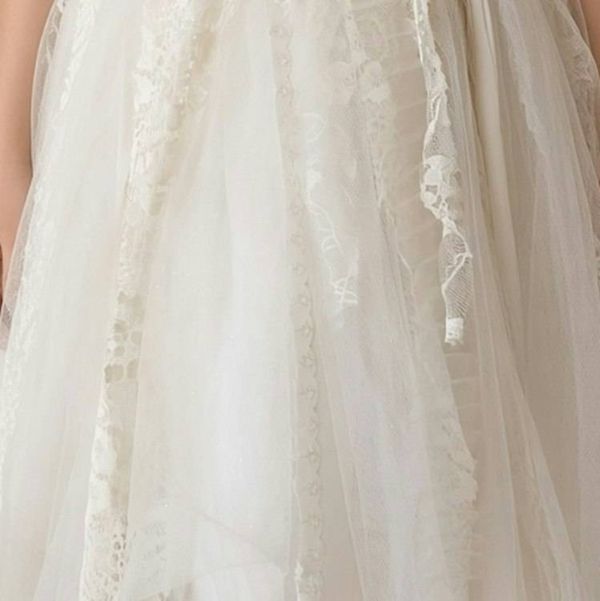 Alternate image for Handcrafted Ivory Lace Flower Girl Dress with Asymmetrical Tulle Skirt and Satin Bow
