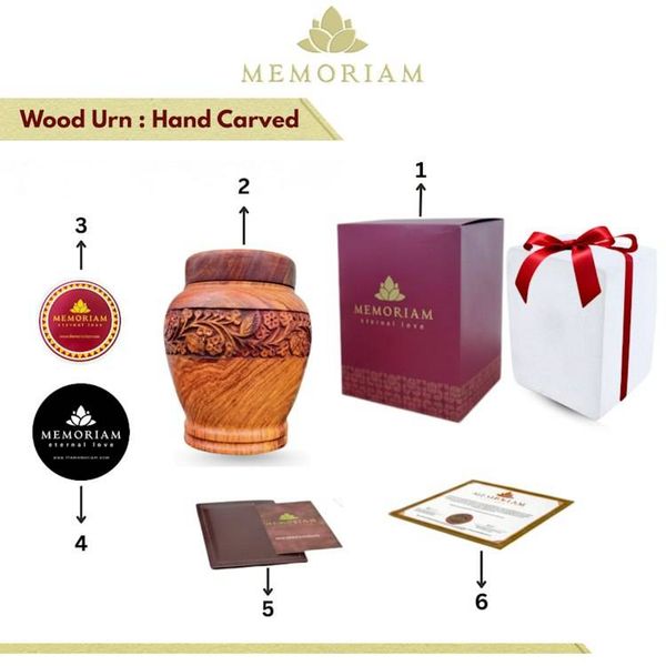 Alternate image for Hand-Carved Wooden Memorial Urn with Floral Relief Design