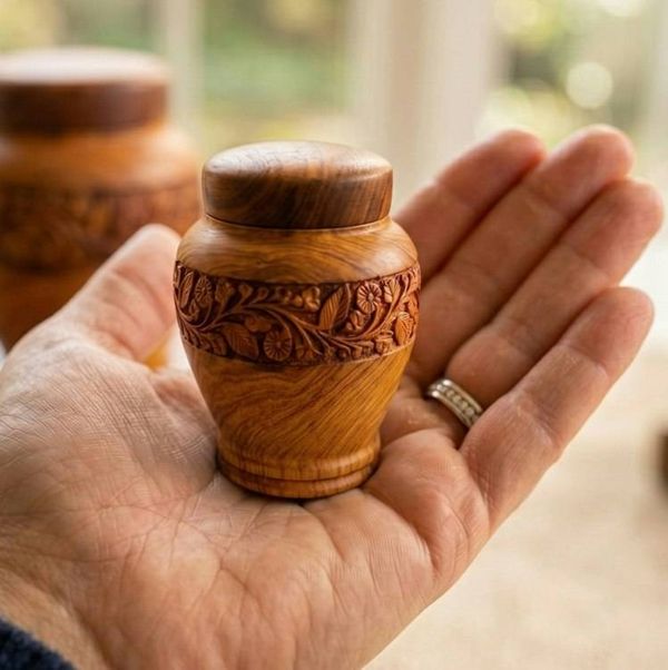 Alternate image for Anish Hand-Carved Rosewood Urn | Small Keepsake Urns for Ashes & Pet Memorial