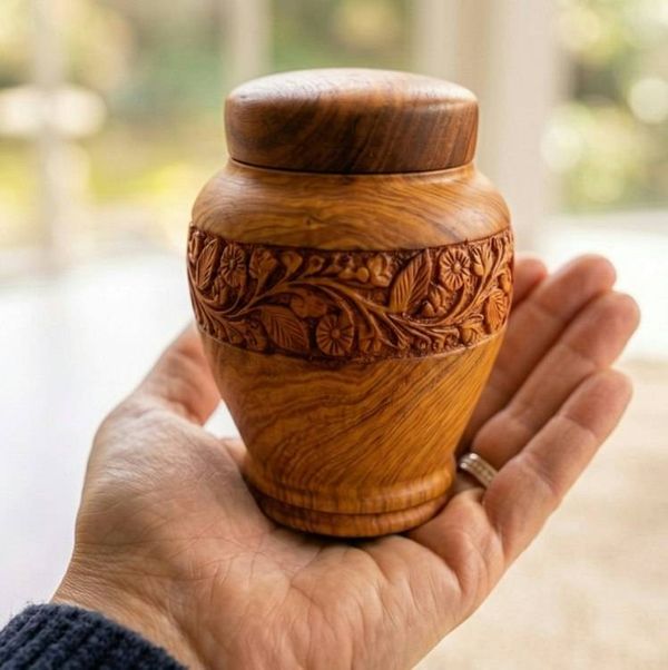 Alternate image for Anish Hand-Carved Rosewood Urn | Small Keepsake Urns for Ashes & Pet Memorial