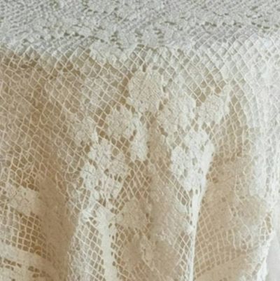 Alternate image for Handcrafted macramé vintage tablecloth with elegant fringe detail