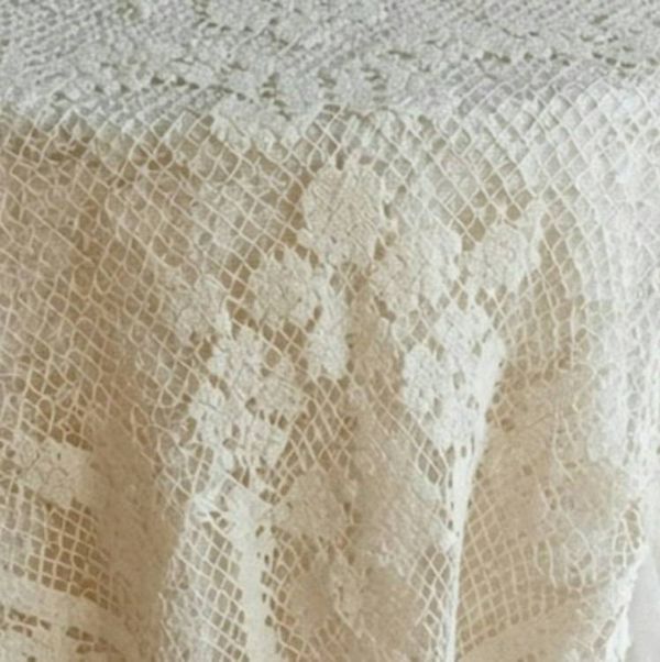 Alternate image for Handcrafted macramé vintage tablecloth with elegant fringe detail