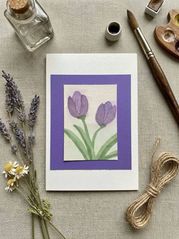 Alternate image for Original Hand-Painted Watercolor Tulips Blank Greeting Card - 4x6