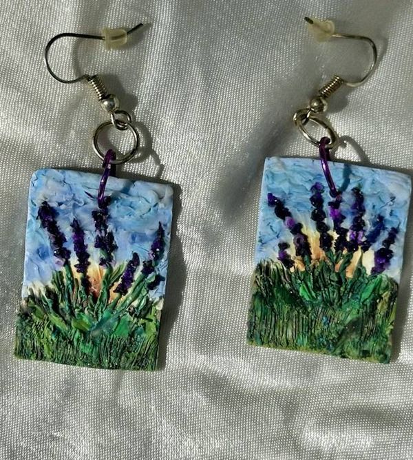 Alternate image for Polymer Clay Painted Lavender Field Earrings