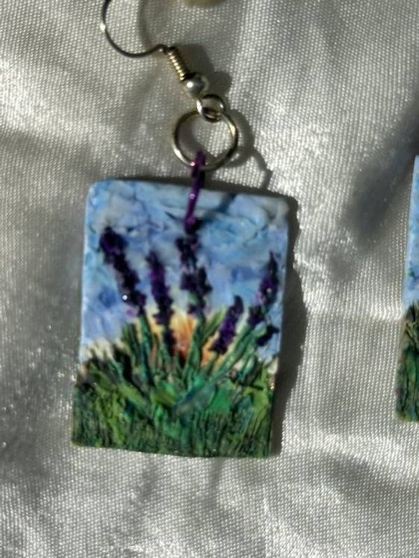 Alternate image for Polymer Clay Painted Lavender Field Earrings