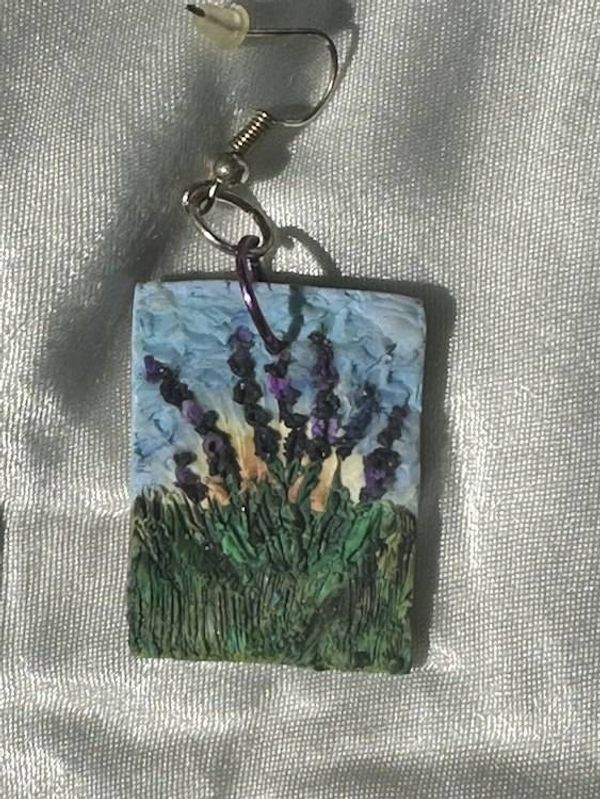 Alternate image for Polymer Clay Painted Lavender Field Earrings