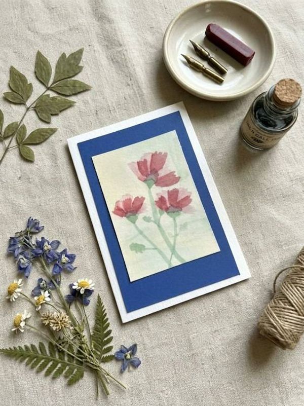 Alternate image for Original Hand-Painted Watercolor Poppies Botanical Greeting Card – 4x6 Card