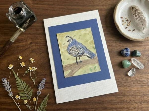 Alternate image for Original Hand-Painted Quail Watercolor Note Card – 4x6 Fine Art Greeting Card
