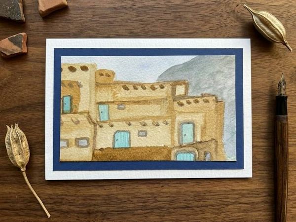 Alternate image for Hand Painted Southwestern Pueblo Adobe Watercolor Note Card