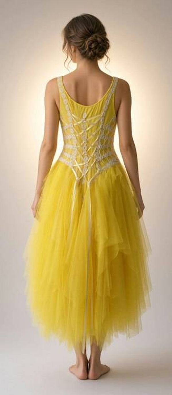 Alternate image for Handcrafted yellow tulle ball gown with crochet bodice and embellished details
