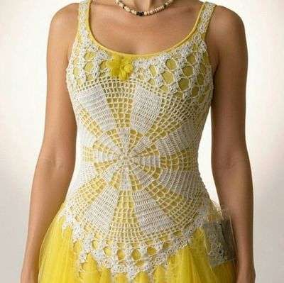 Alternate image for Handcrafted yellow tulle ball gown with crochet bodice and embellished details