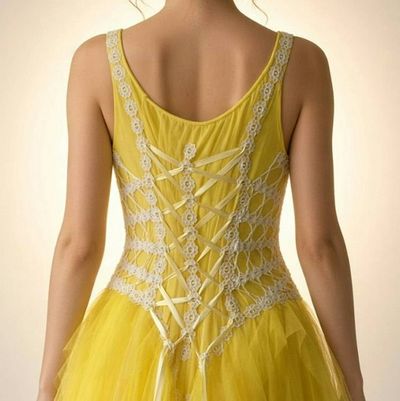 Alternate image for Handcrafted yellow tulle ball gown with crochet bodice and embellished details