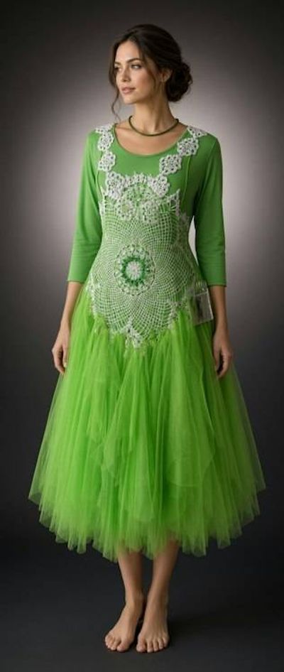 Primary image for Handcrafted sage green tulle dress with ivory crochet bodice