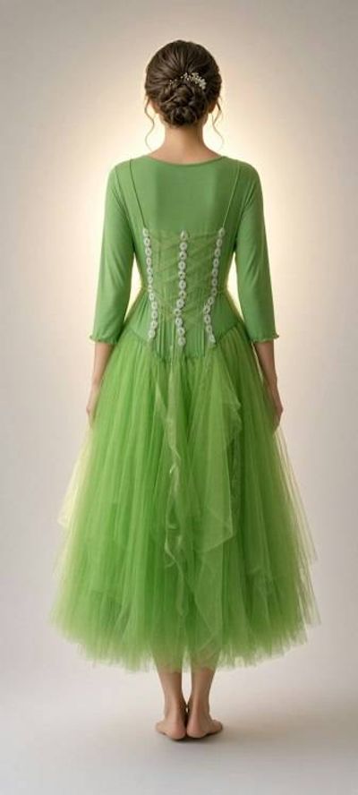 Alternate image for Handcrafted sage green tulle dress with ivory crochet bodice
