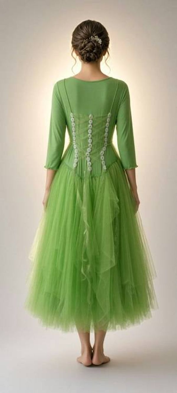 Alternate image for Handcrafted sage green tulle dress with ivory crochet bodice