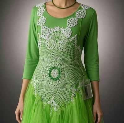 Alternate image for Handcrafted sage green tulle dress with ivory crochet bodice