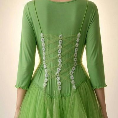 Alternate image for Handcrafted sage green tulle dress with ivory crochet bodice