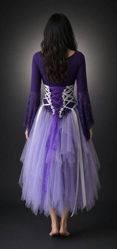 Alternate image for Enchanted purple Medieval fantasy gown with ornate embellished bodice and ethereal tulle skirt