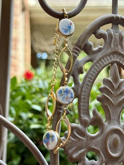 Alternate image for Forget-Me-Not bracelet from fine china with links, adjustable length from broken porcelain, upcycled , Mothers Day, Birthday, Anniversary