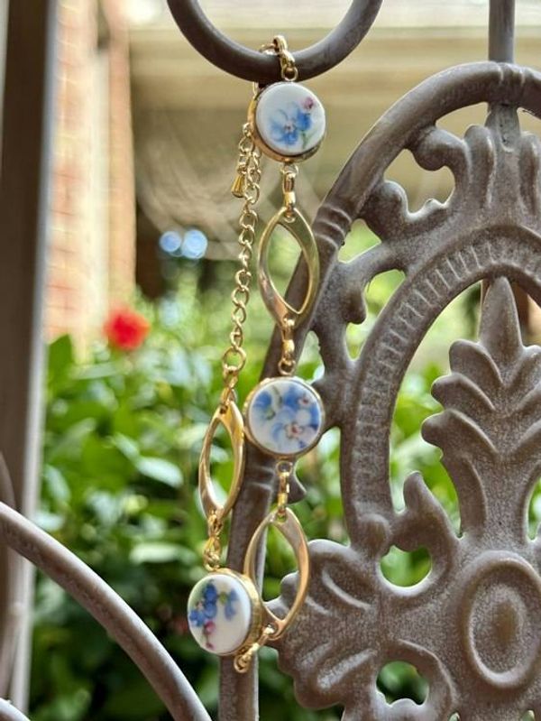 Alternate image for Forget-Me-Not bracelet from fine china with links, adjustable length from broken porcelain, upcycled , Mothers Day, Birthday, Anniversary