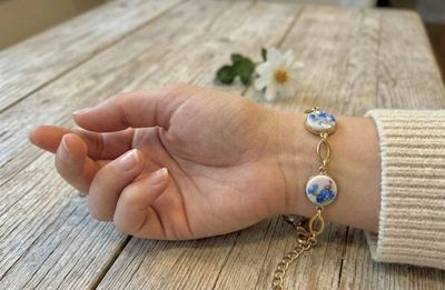 Alternate image for Forget-Me-Not bracelet from fine china with links, adjustable length from broken porcelain, upcycled , Mothers Day, Birthday, Anniversary